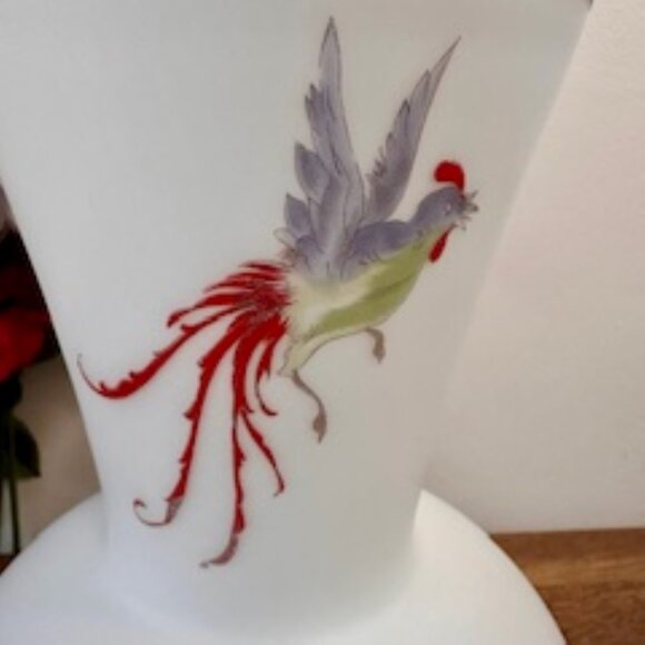 Antique‎ White Satin Bristol Glass Vase Hand Painted Floral and Bird Design - Picture 7 of 7